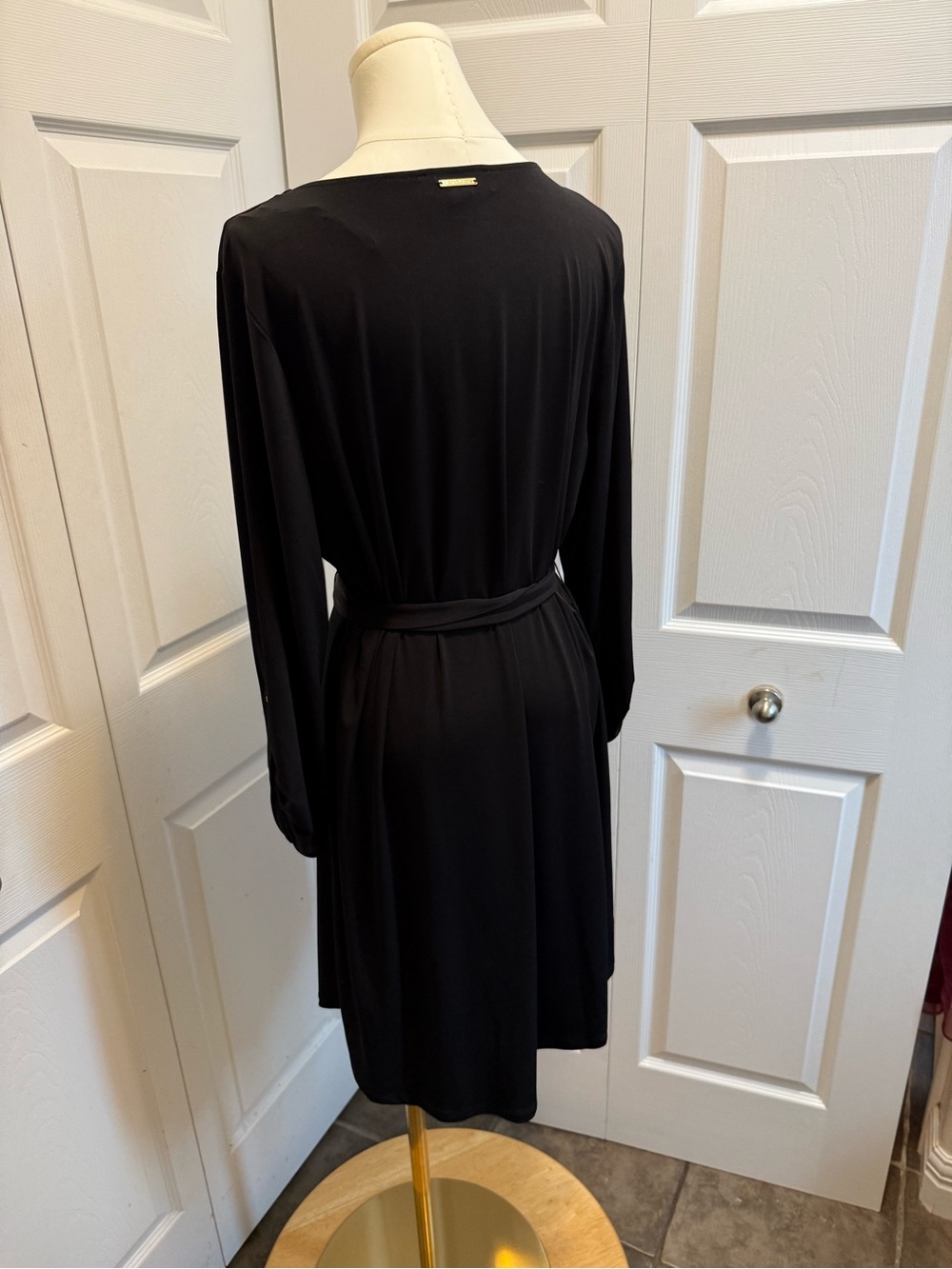 Michael Kors Black Long-Sleeve Dress with Gold Accent and Waist Tie - Picture 7 of 11